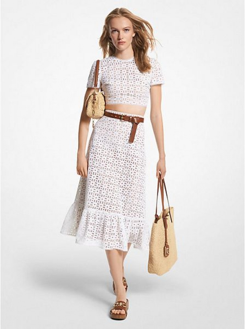 Saias Michael Kors Algodão Eyelet Midi Branco | 154086-VFH