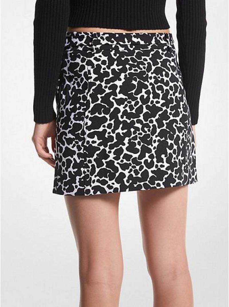 Saias Michael Kors Animal Print Stretch Crepe Belted Mini Branco | 543209-AMG