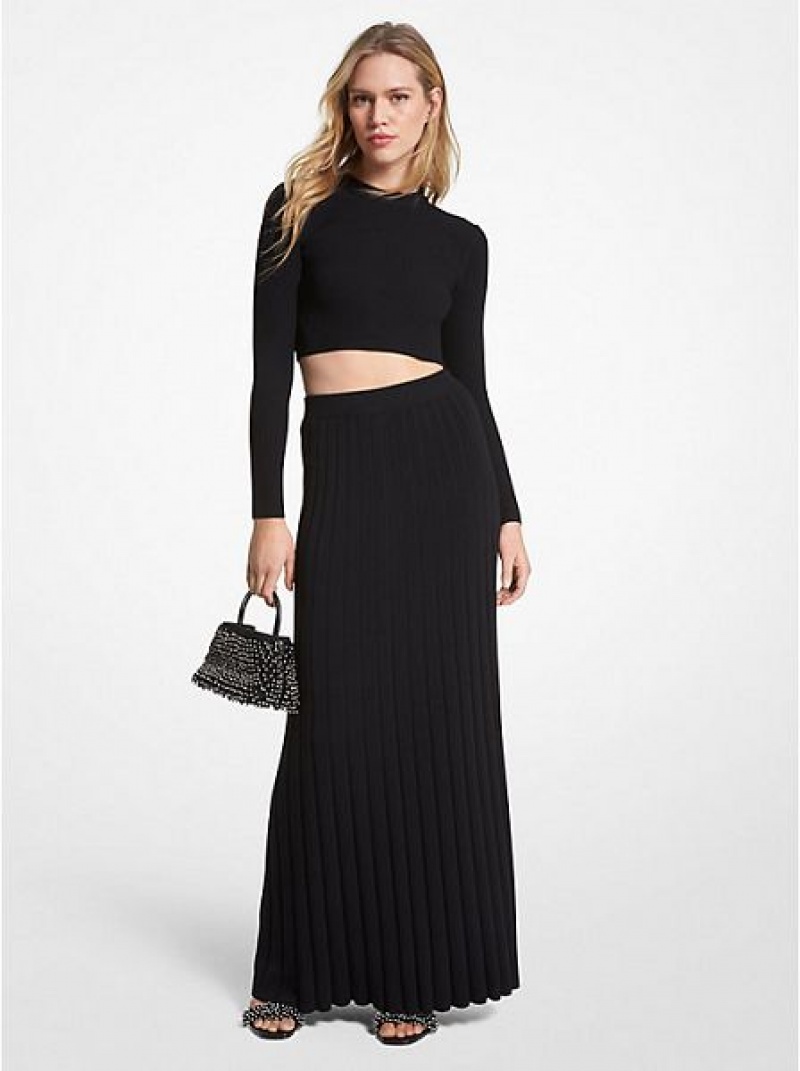 Saias Michael Kors Com Nervuras Stretch Knit Maxi Pretas | 801976-VCS