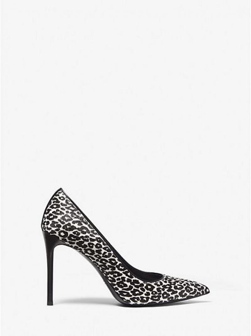 Saltos Michael Kors Gretel Leopard Print Calf Hair Pretas Branco | 329847-EXB