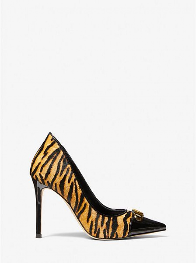 Saltos Michael Kors Parker Tiger Print Calf Hair And Couro Amarelas Pretas | 543680-DYW