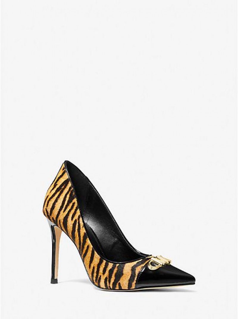 Saltos Michael Kors Parker Tiger Print Calf Hair And Couro Amarelas Pretas | 543680-DYW