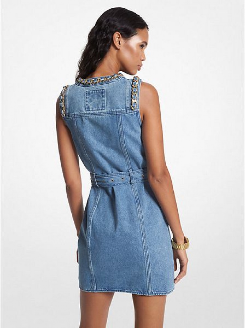 Vestidos Michael Kors Chain-link Denim Belted Azuis Azul Claro | 489135-CUE