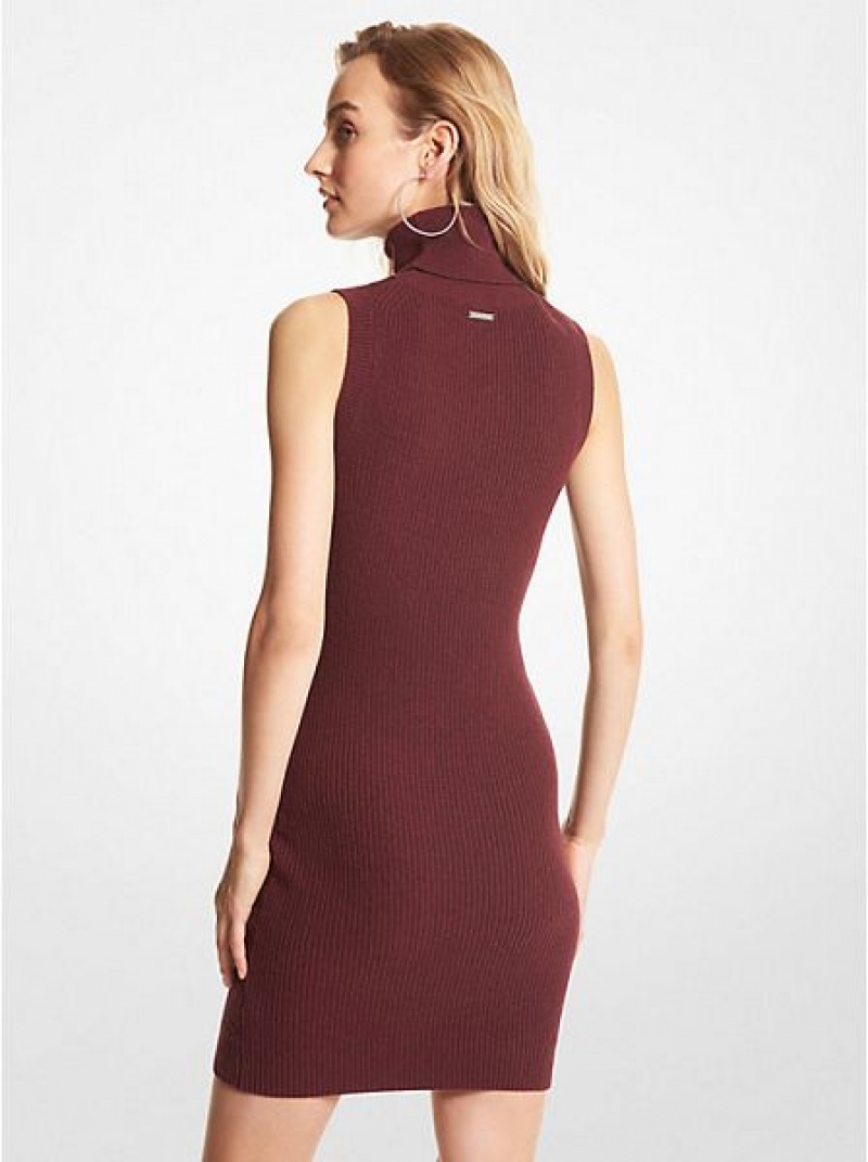 Vestidos Michael Kors Com Nervuras Lã And Cashmere Blend Sem Manga Turtleneck Bordeaux | 531048-RFM