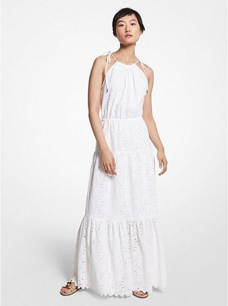 Vestidos Michael Kors Eyelet Algodão Halter Branco | 482317-UVL