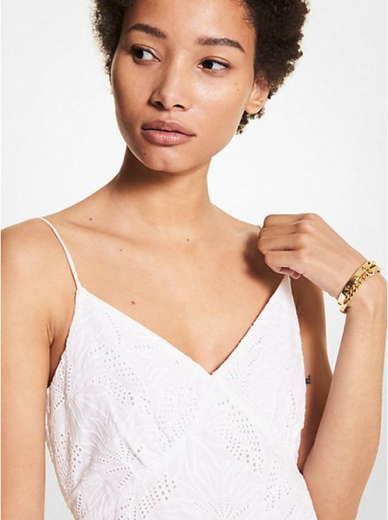 Vestidos Michael Kors Palm Eyelet Algodão Slip Branco | 439657-EDV