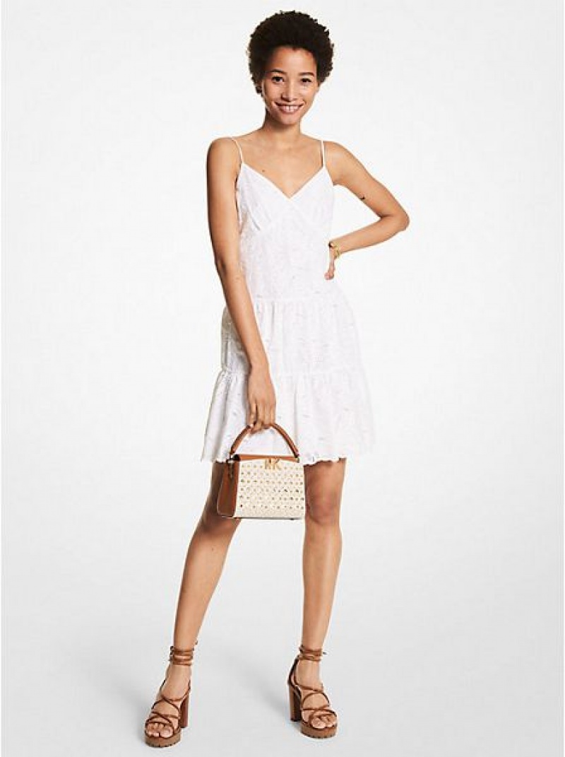 Vestidos Michael Kors Palm Eyelet Algodão Slip Branco | 439657-EDV