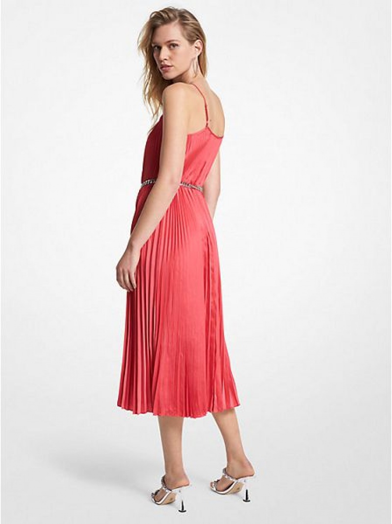 Vestidos Michael Kors Plissado Satin Belted Slip Rosa | 653410-FXG