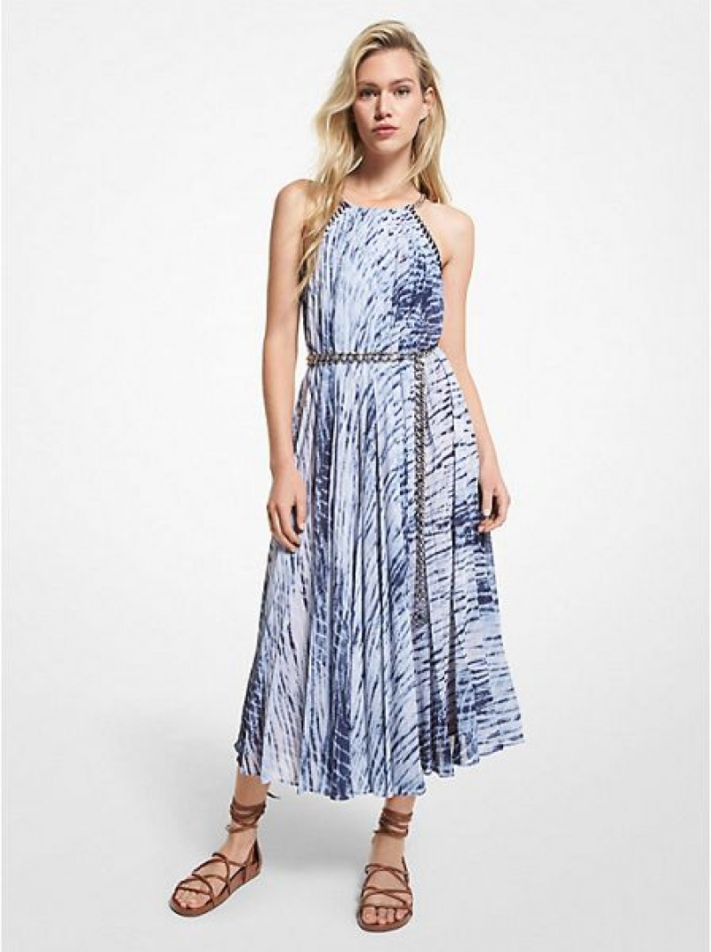 Vestidos Michael Kors Tie Dye Georgette Halter Azul Marinho Branco | 579608-MYJ